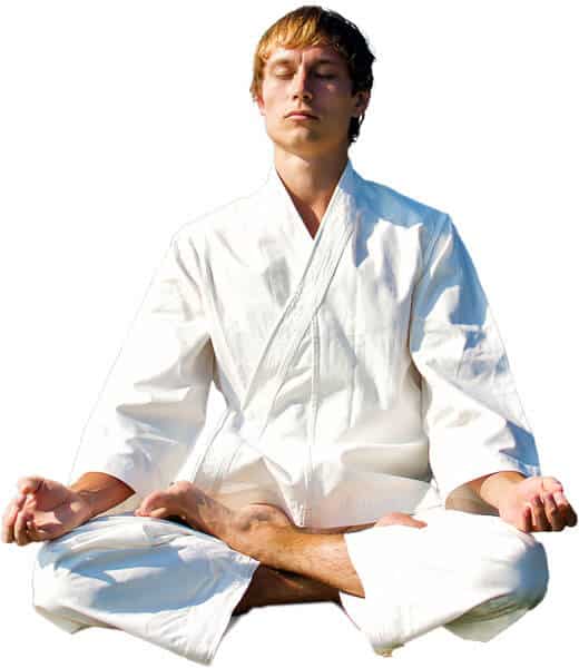 Martial Arts Lessons for Adults in _Cobourg_ _ON_ - Young Man Thinking and Meditating in White